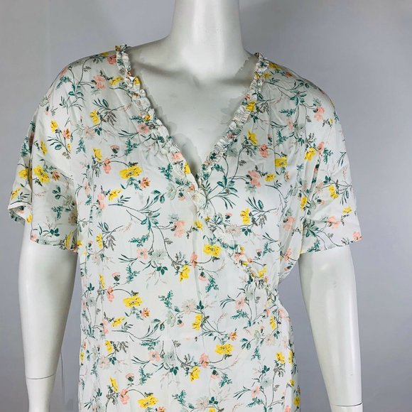 New LOFT Plus Tossed Flower Flutter Wrap Dress Mul - Picture 2 of 7
